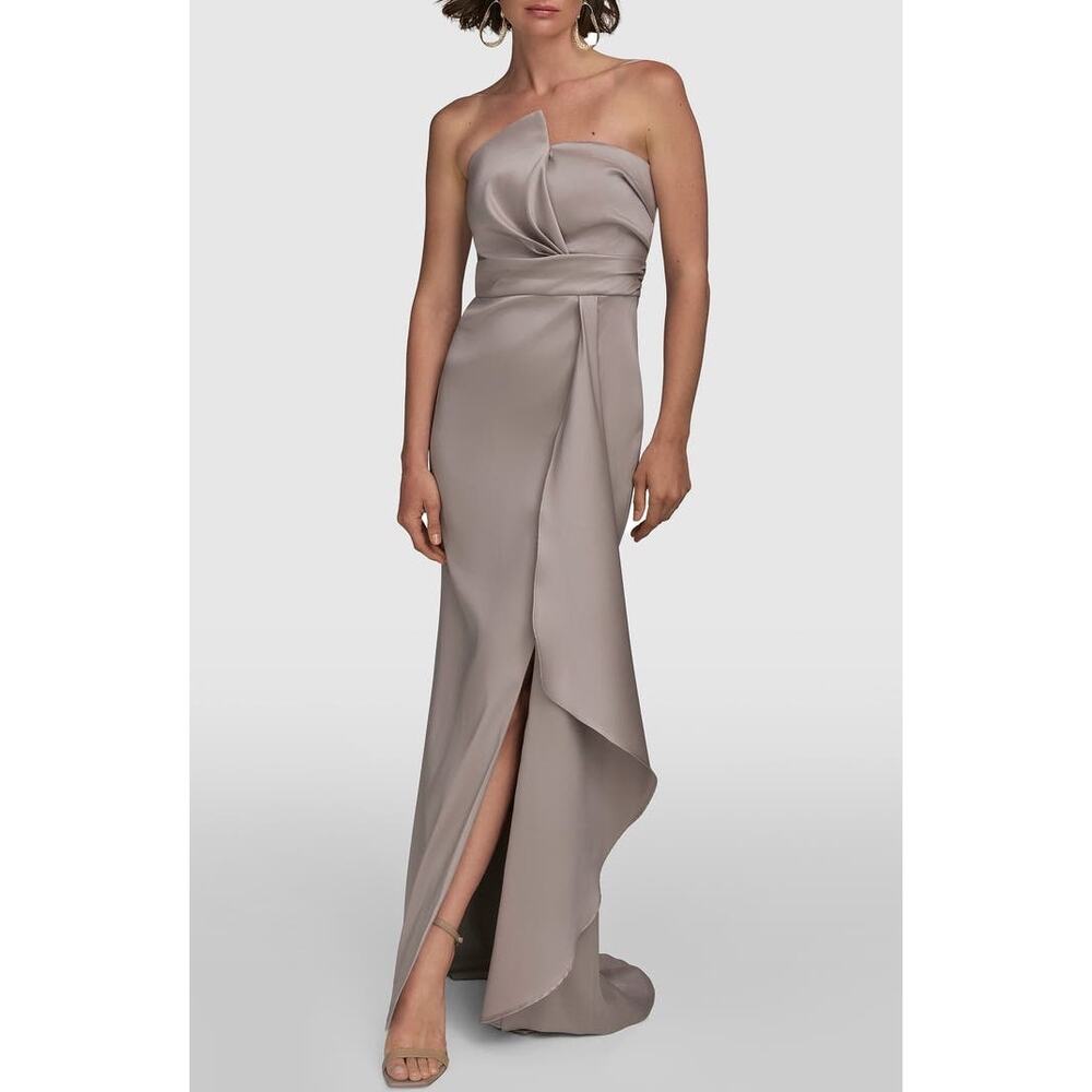 Asymmetric Strapless Satin Gown